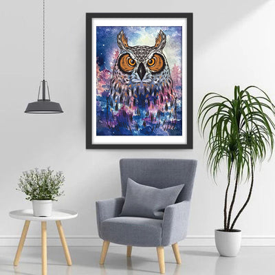 Hibou Multicolore aux Yeux Oranges Broderie Diamant