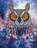 Hibou Multicolore aux Yeux Oranges Broderie Diamant