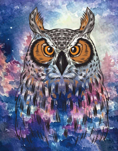 Hibou Multicolore aux Yeux Oranges Broderie Diamant