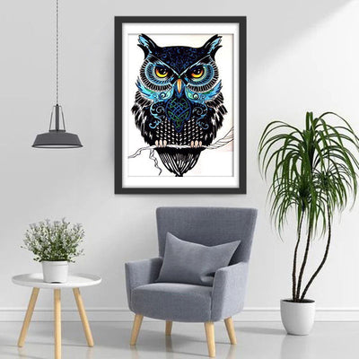 Hibou Noir et Bleu Broderie Diamant
