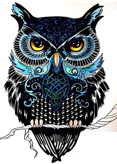 Hibou Noir et Bleu Broderie Diamant