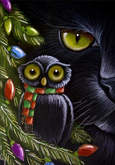 Hibou Noir Sot et Chat Noir Broderie Diamant