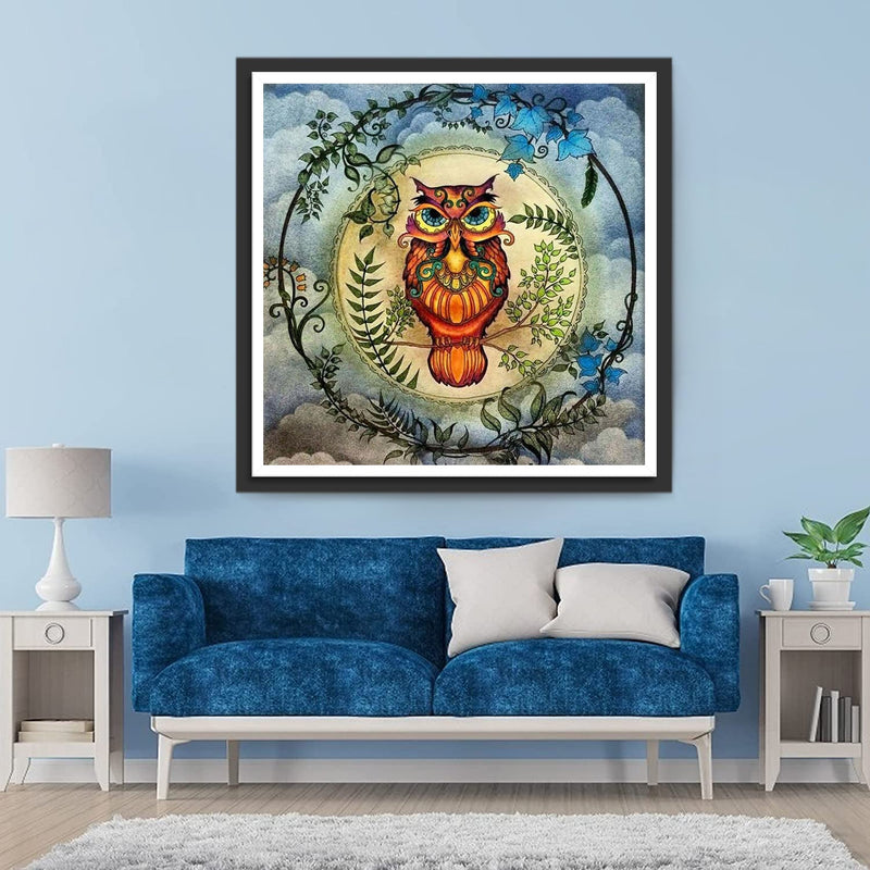 Hibou Rouge avec des Motifs Broderie Diamant