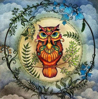Hibou Rouge avec des Motifs Broderie Diamant