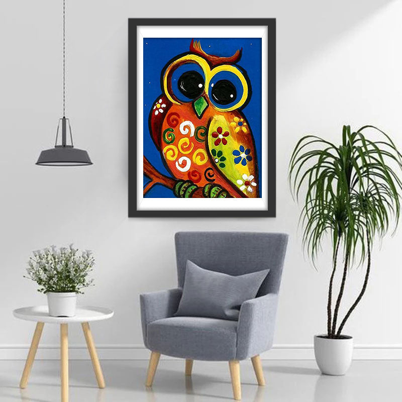 Hibou Roux sur la Branche Broderie Diamant