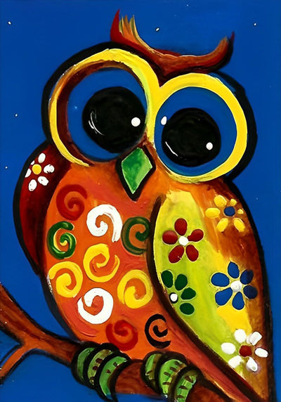 Hibou Roux sur la Branche Broderie Diamant