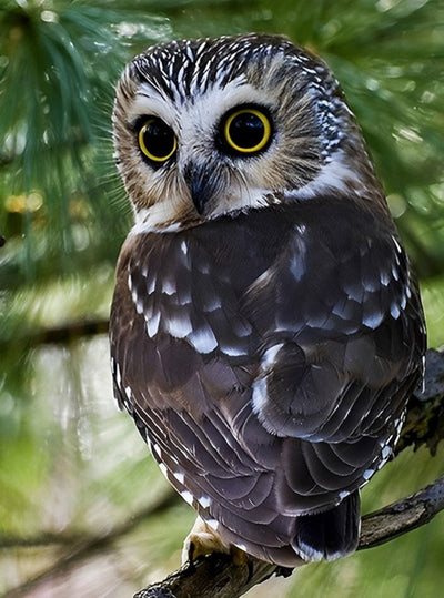 Hibou Tournant la Tête Broderie Diamant