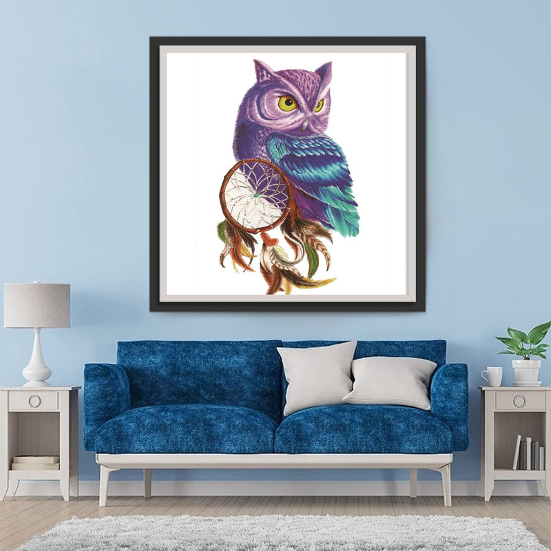Hibou Violet et Capteur de Rêves Broderie Diamant