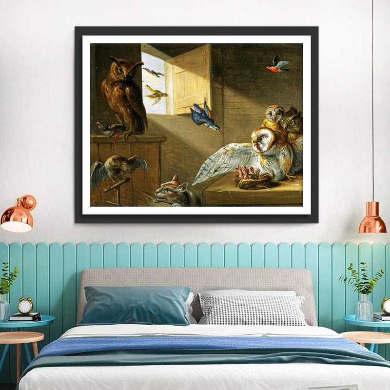 Hiboux, Oiseaux et Chat Broderie Diamant
