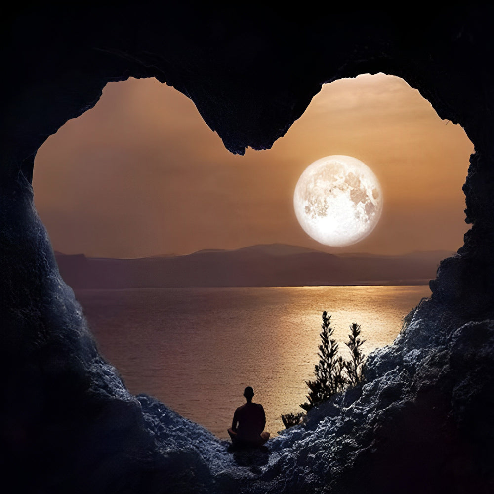 Homme et Caverne en Forme de Cœur Broderie Diamant