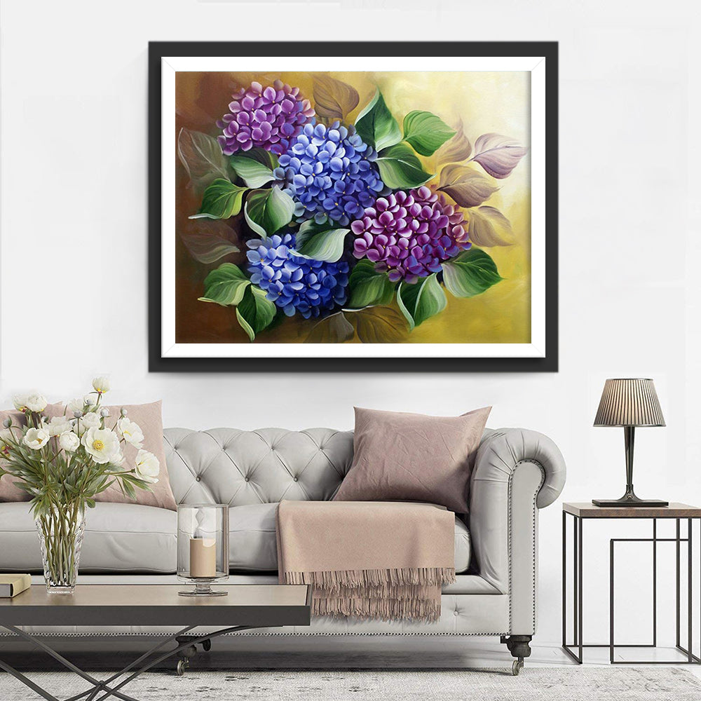 Hortensias Bleus et Violets Broderie Diamant