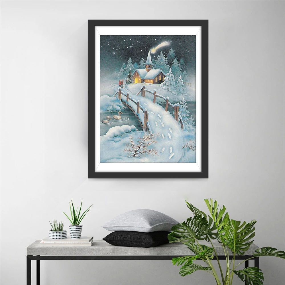 Immeuble et Pont Enneigés Broderie Diamant