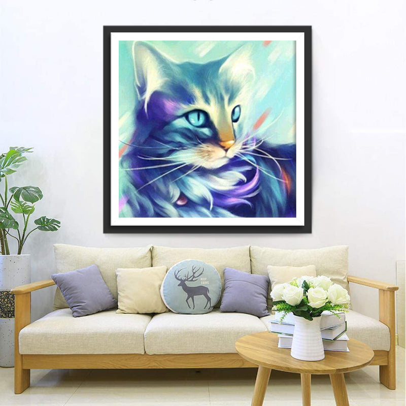 Impassible Chat à Poil Long Bleu Broderie Diamant