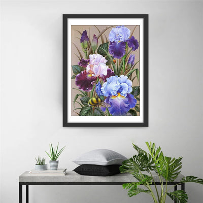 Iris Bleus et Roses Broderie Diamant