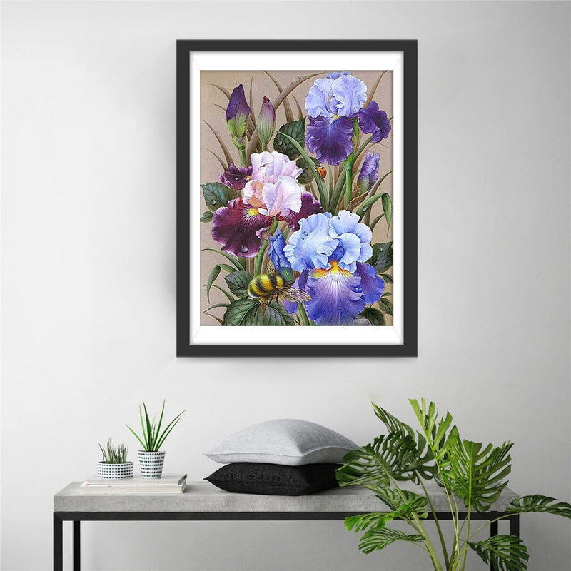 Iris Bleus et Roses Broderie Diamant