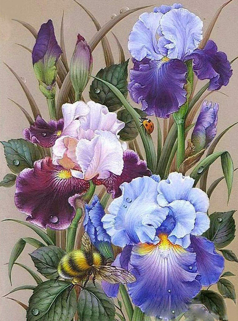 Iris Bleus et Roses Broderie Diamant