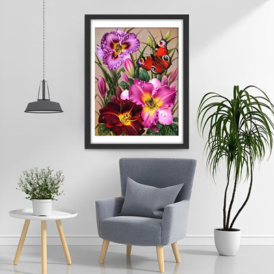 Iris Colorés et Papillon Broderie Diamant