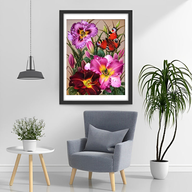 Iris Colorés et Papillon Broderie Diamant
