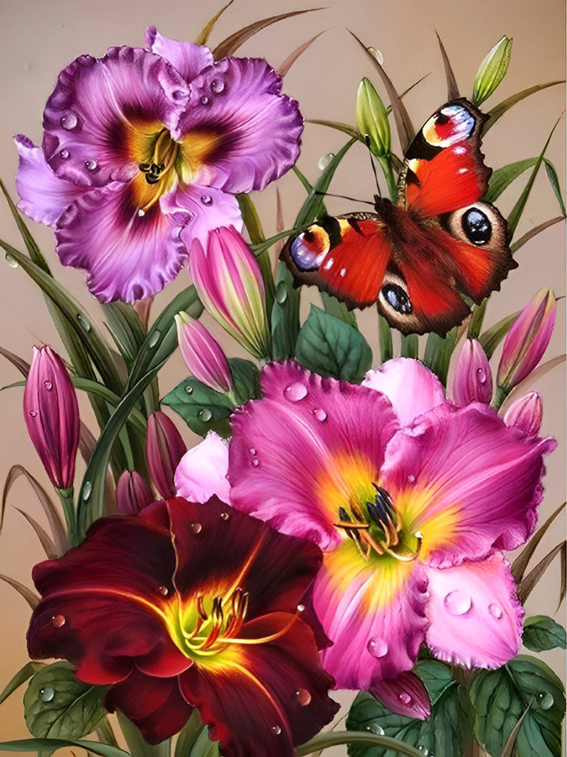 Iris Colorés et Papillon Broderie Diamant