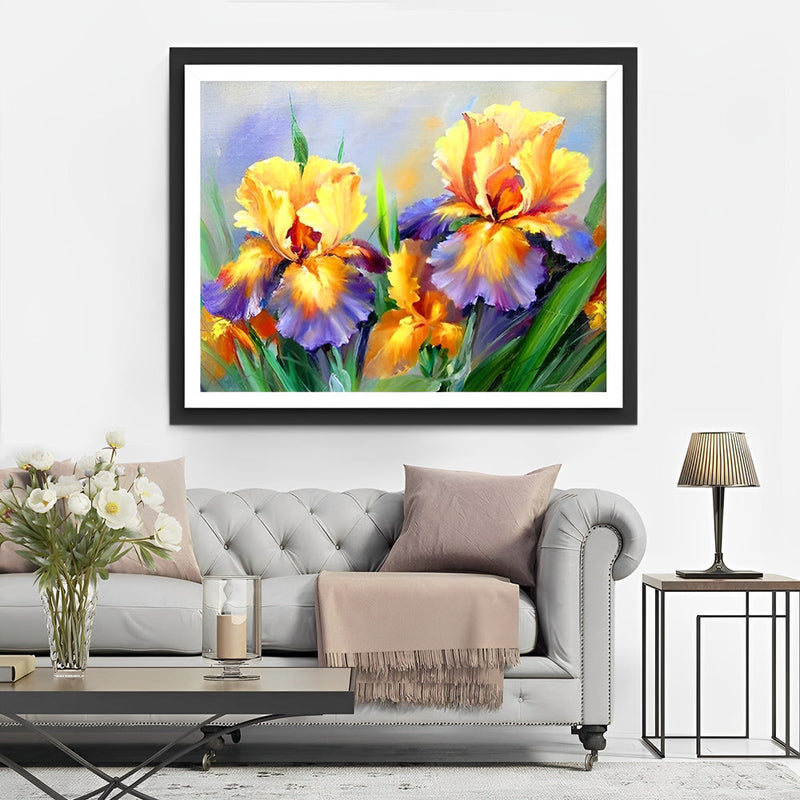 Iris Jaunes et Violets Broderie Diamant