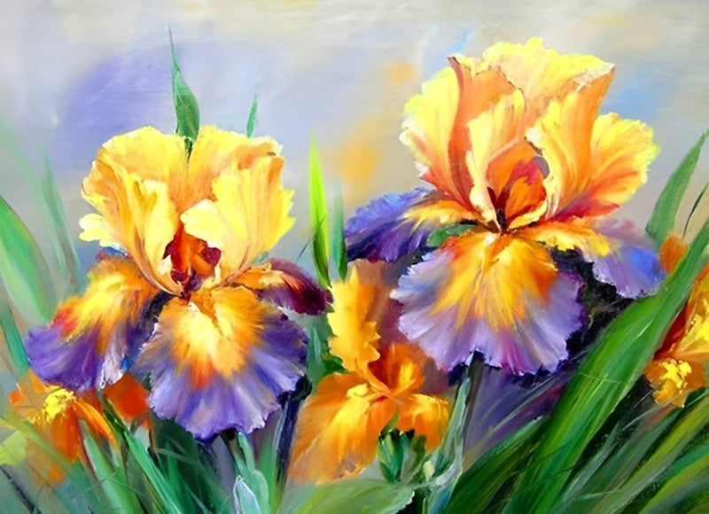 Iris Jaunes et Violets Broderie Diamant