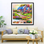 Jardin avec une Maison au Toit Bleu Broderie Diamant