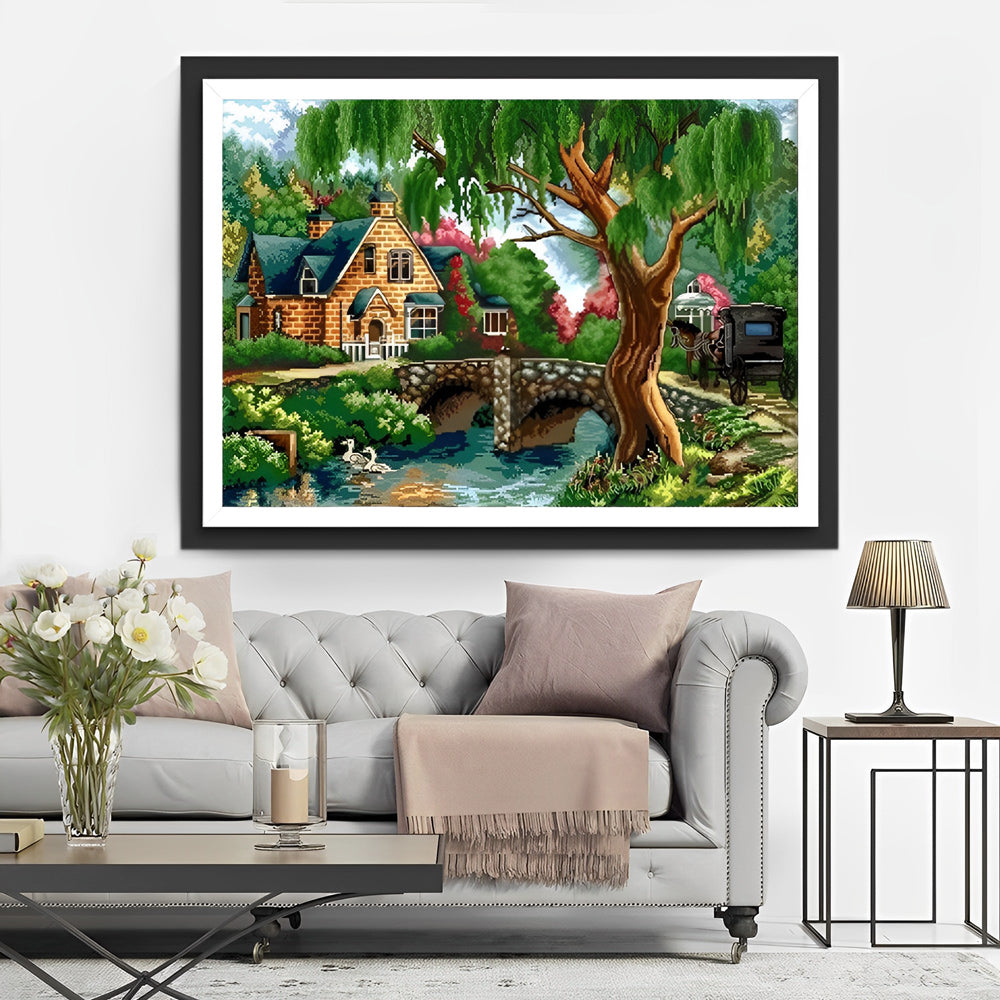 Jardin et Charrette Broderie Diamant