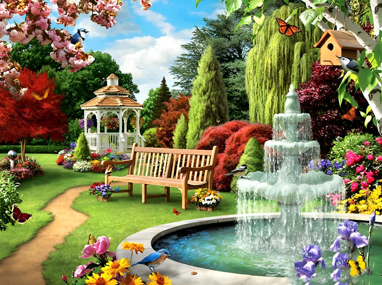 Jardin et Fontaine Broderie Diamant
