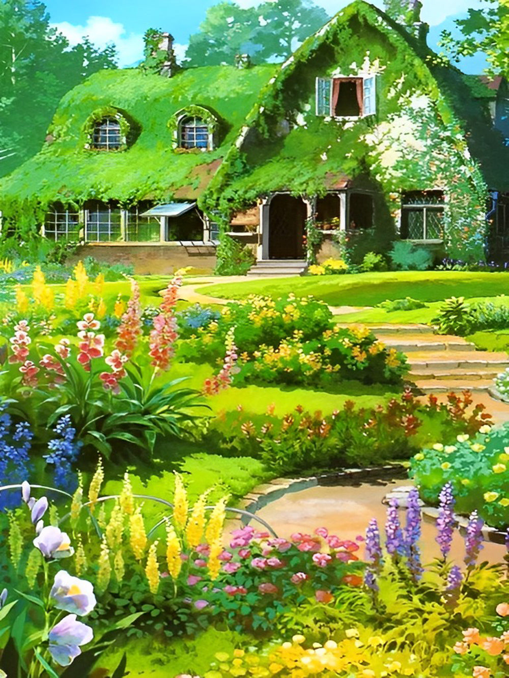 Jardin et Maison Verte Broderie Diamant