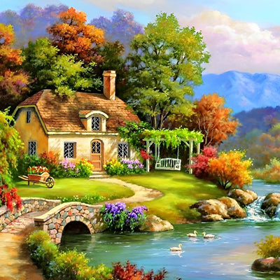 Jardin Paysage au Bord du Ruisseau Broderie Diamant