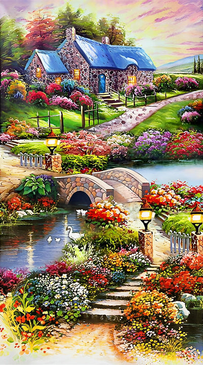 Jardin Paysage avec des Plantes et Animaux Broderie Diamant