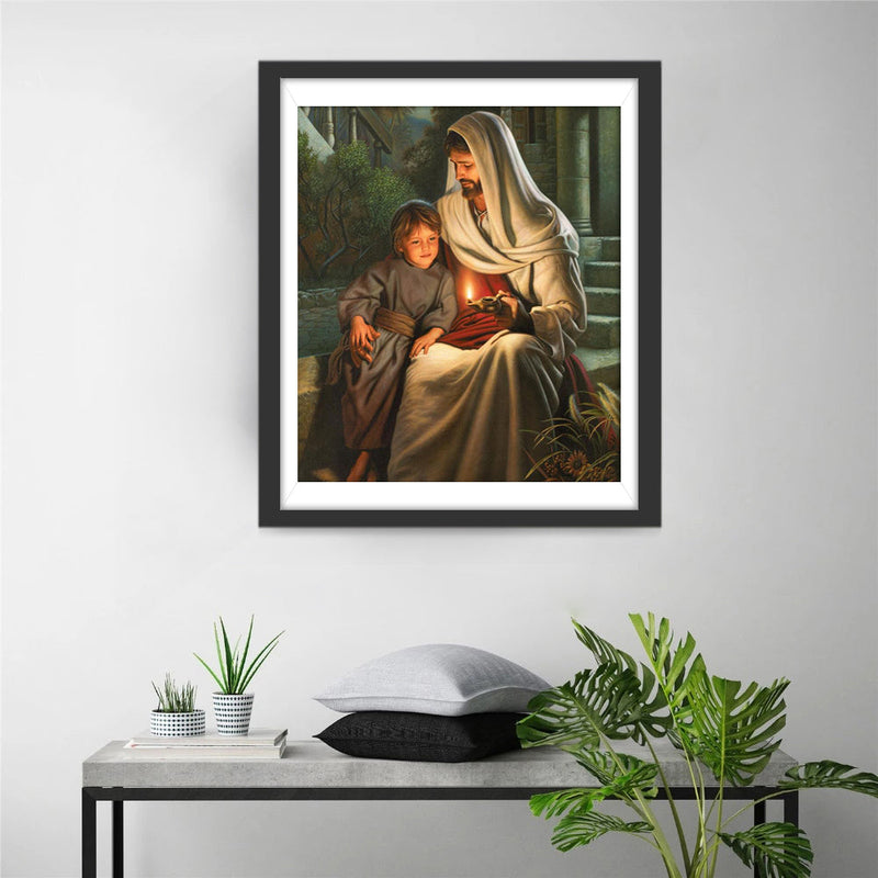 Jésus et Petit Garçon Broderie Diamant