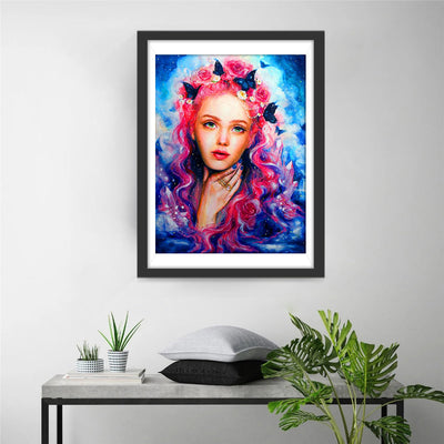 Jeune Fille aux Cheveux Roses Broderie Diamant