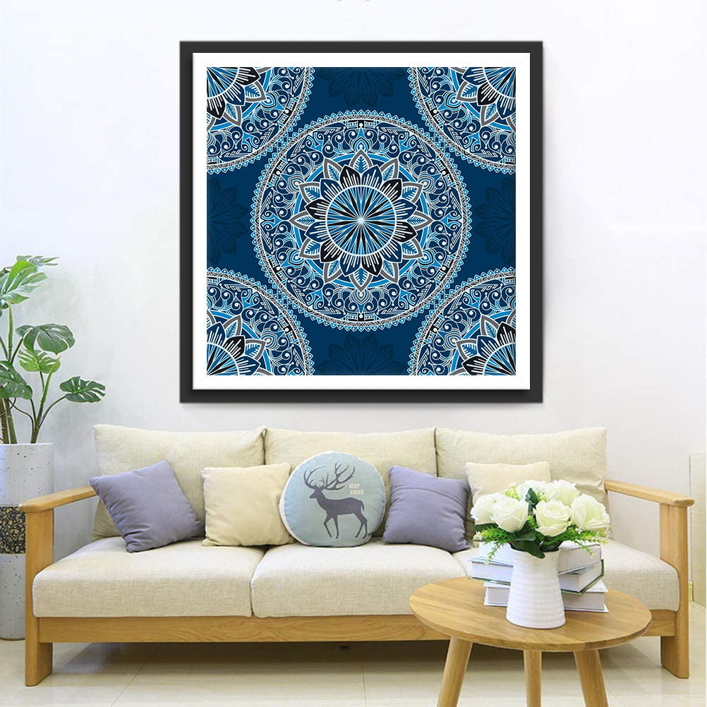 Joli Mandala Bleu Broderie Diamant