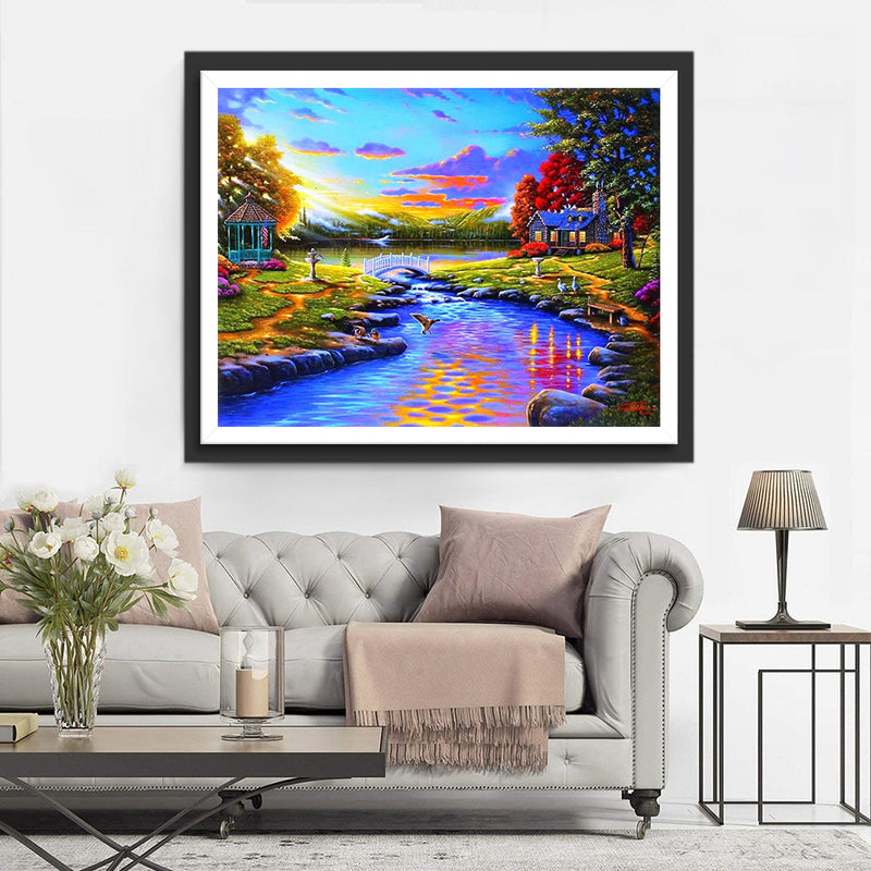 Joli Paysage de Campagne Broderie Diamant