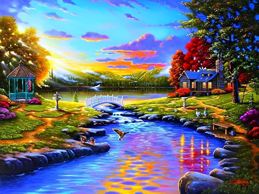 Joli Paysage de Campagne Broderie Diamant