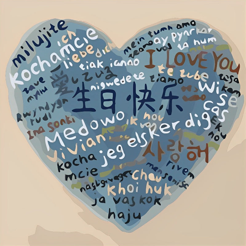 Joyeux Anniversaire dans les Langues du Monde Bleu Broderie Diamant