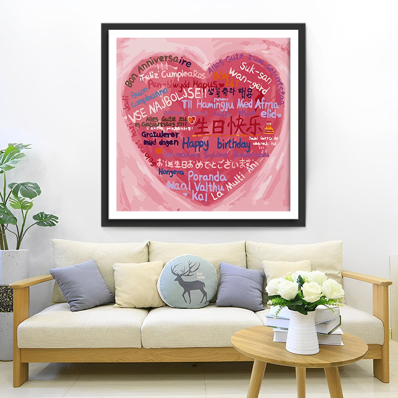Joyeux Anniversaire dans les Langues du Monde Rose Broderie Diamant