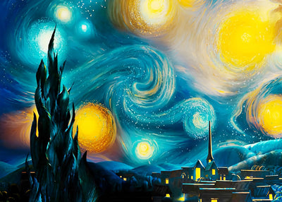 L'église et Nuit Etoilée Broderie Diamant