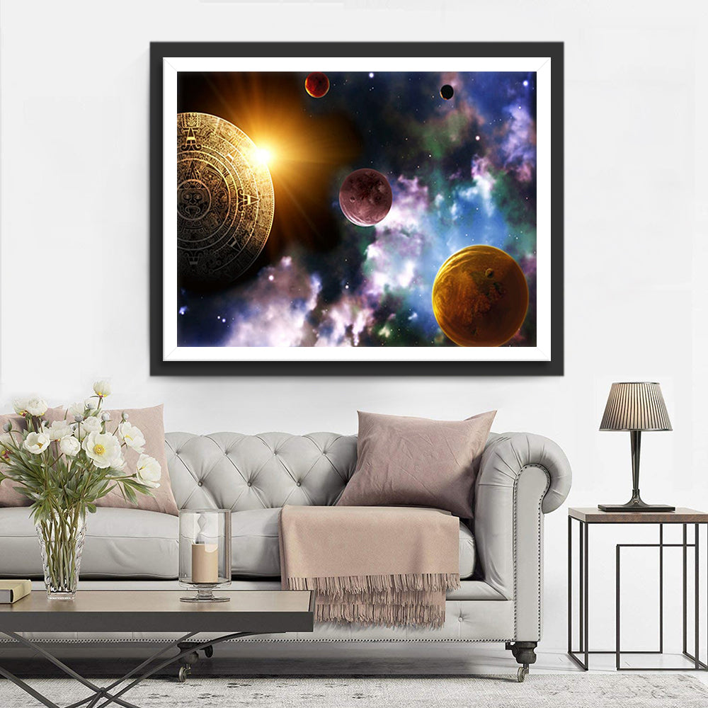 L'espace et les Planètes Etranges Broderie Diamant