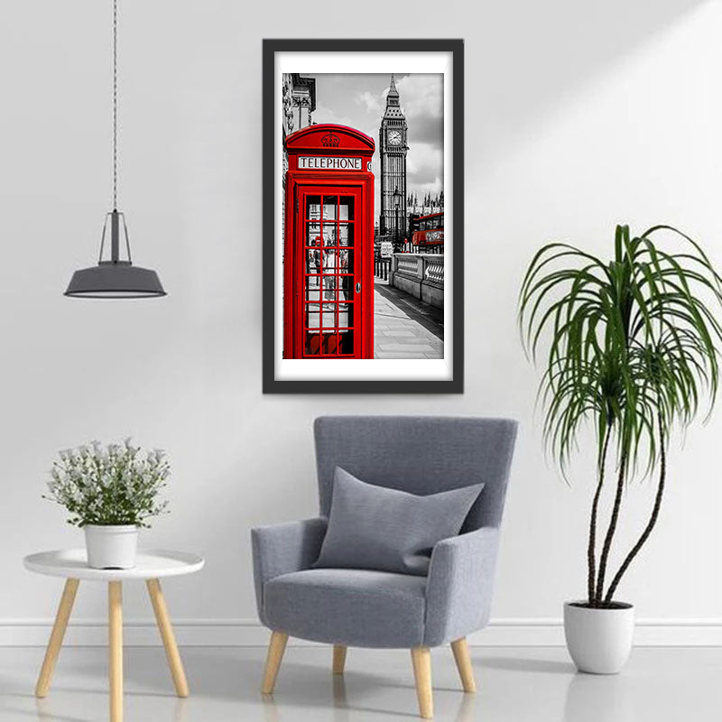 La Cabine Téléphonique Rouge et le Big Ben Broderie Diamant