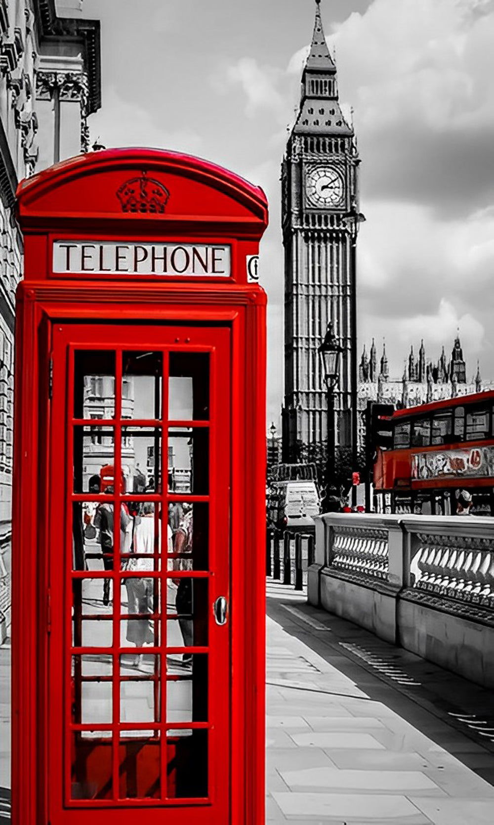La Cabine Téléphonique Rouge et le Big Ben Broderie Diamant