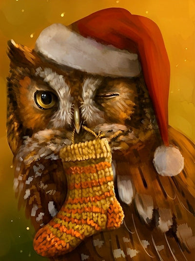 La Chouette de Noël Portant Chaussette Broderie Diamant