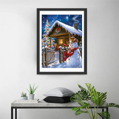 La Cour de Noël et le Bonhomme de Neige Broderie Diamant