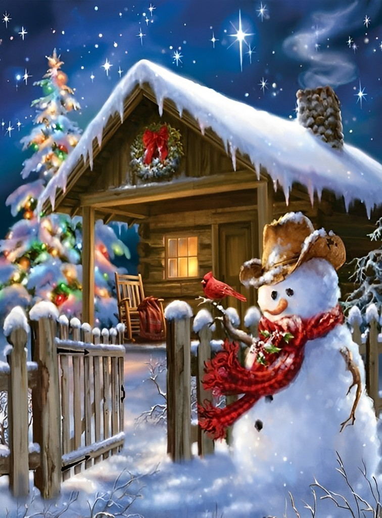 La Cour de Noël et le Bonhomme de Neige Broderie Diamant