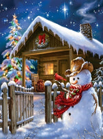 La Cour de Noël et le Bonhomme de Neige Broderie Diamant