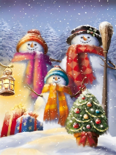 La Famille de Bonhomme de Neige Broderie Diamant