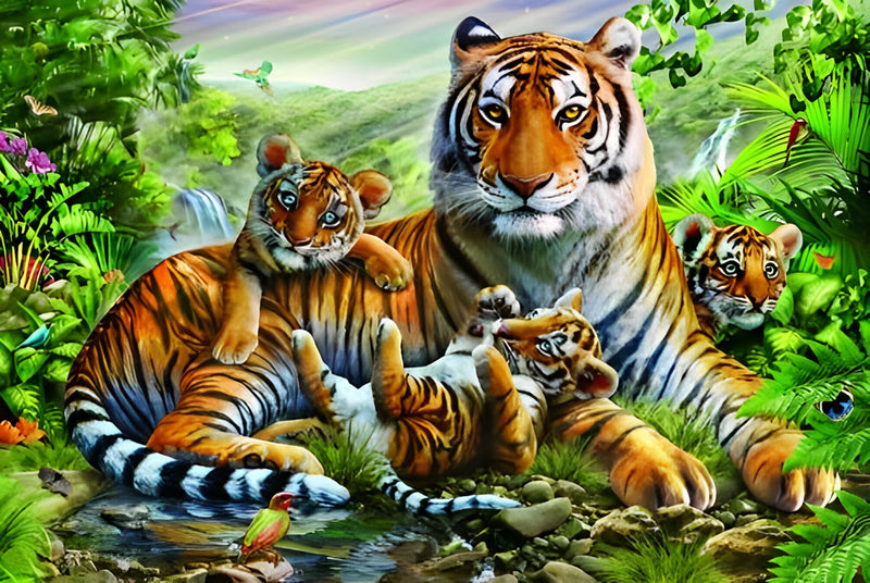 La Famille de Tigre Broderie Diamant