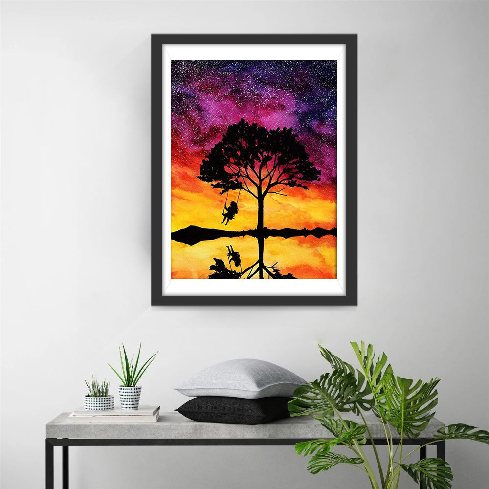 La Fille Se Balançant sous les Etoiles Broderie Diamant