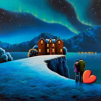 La maison Rouge et Couple dans la Nuit de Neige Broderie Diamant